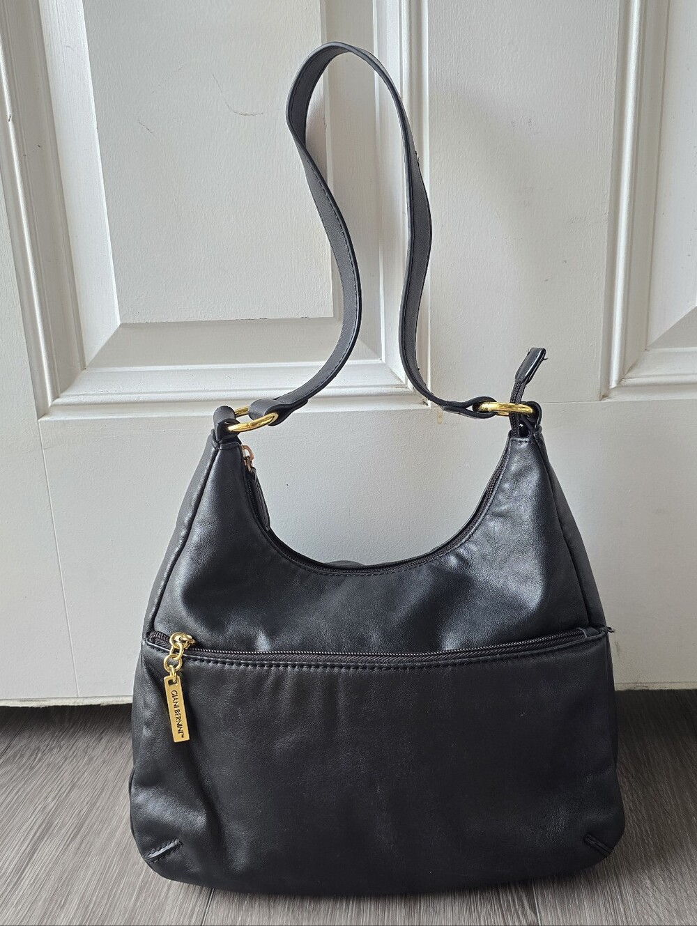 Giani Bernini Black Genuine Leather Hobo Shoulder Bag Gold Hardware